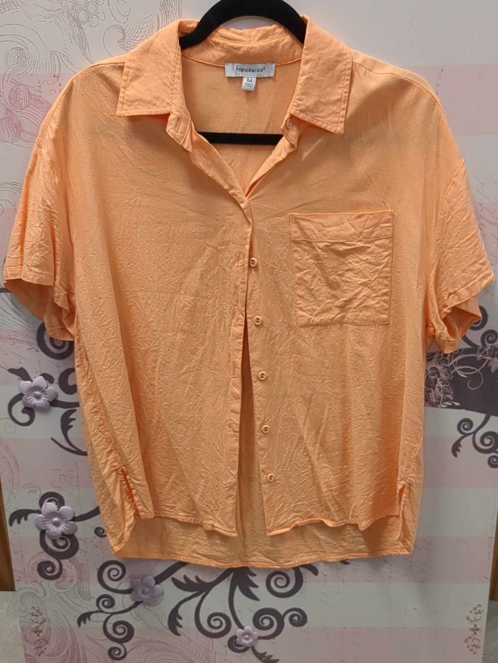 Francisca's Peachy-Orange Short Sleeve Button-Down Shirt